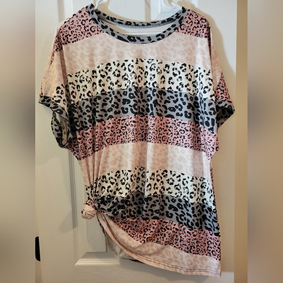 SHEIN Tops - SHEIN Pink and Black Leopard Print Blouse